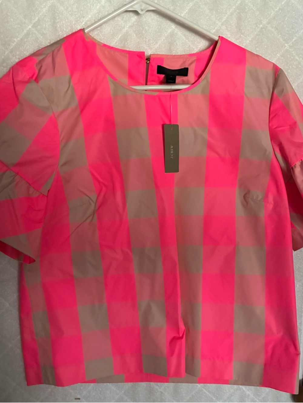 J. Crew Neon Pink and Light Peach Stripe Top